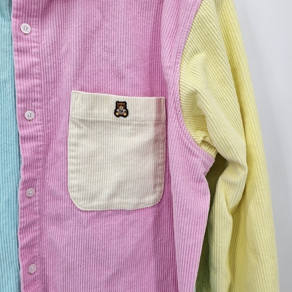 Teddy Fresh Colorblock Pastel Corduroy Long sleeve Button Down Mens XL - Picture 3 of 7